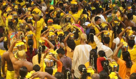 Hindu pilgrims celebrating Thaipusam inside the Batu Caves